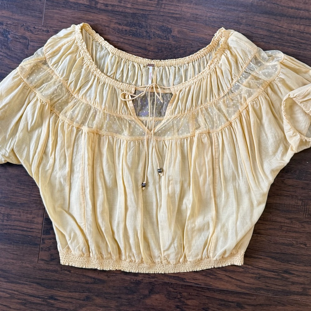 Free People Light Yellow Blouse with Sheer Accents